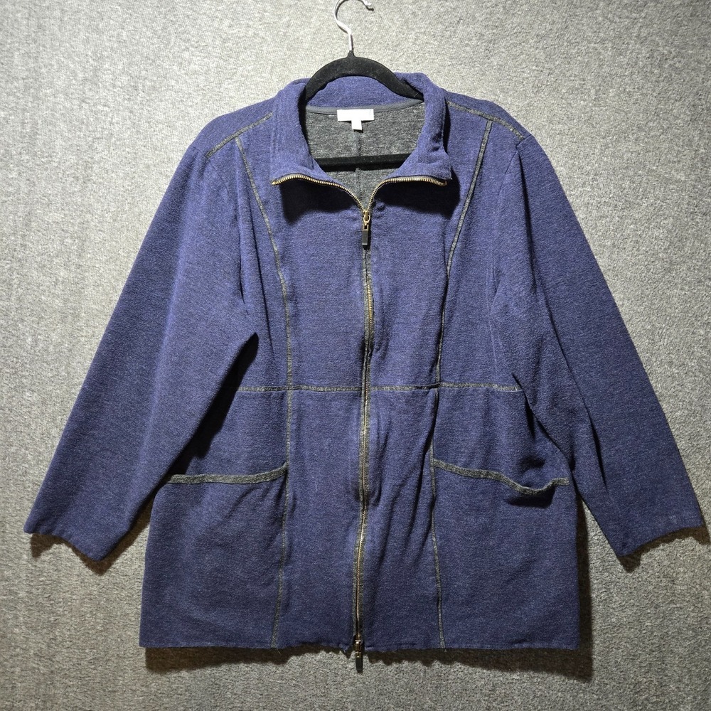 Habitat Clothes to Live In Jacket Womens XL Navy Stretch Funnel Neck Full Zp